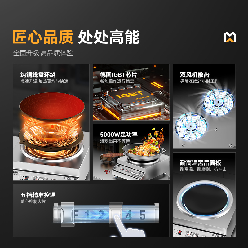 快三导师带计划赚钱220V磁控款台式凹面电磁炉商用5kW